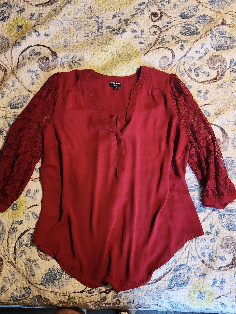 Torrid Harper 3/4 Lace-Sleeve V-Neck Blouse